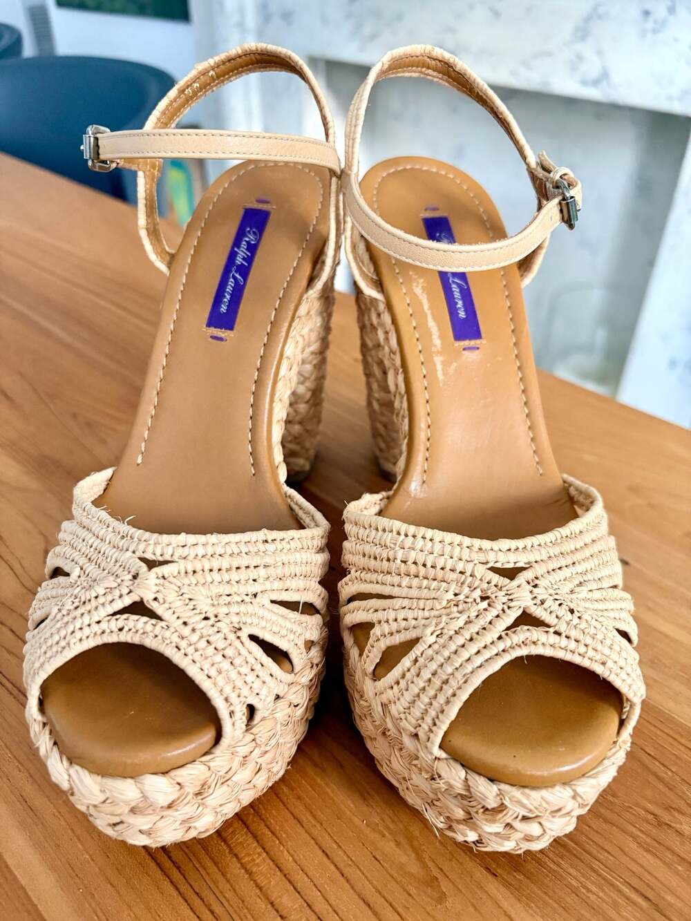 Ralph Lauren Purple Label Emma Raffia Platform Sandals Size 38/US 8
